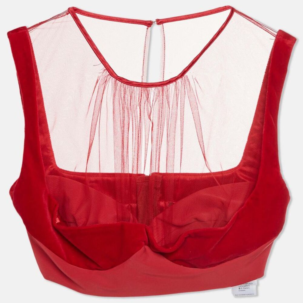 Elisabetta Franchi Red Tulle And Velvet Crop Top S